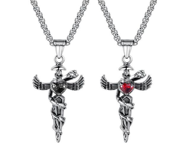 

stainless steel caduceus angel wing symbol of medicine doctor nurse pendant necklace for mens boys7436611, Silver
