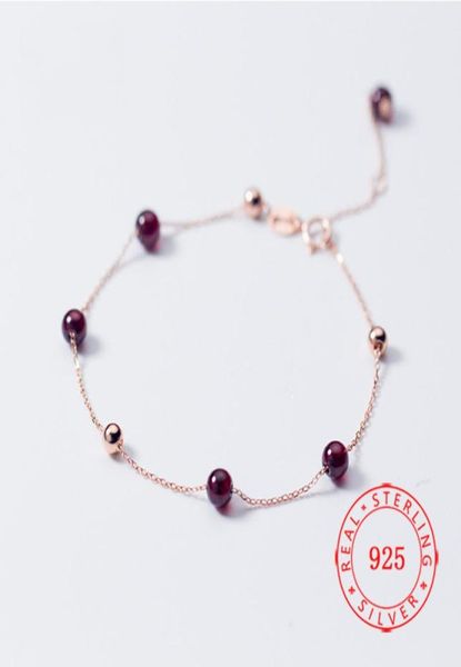 

china sell red gemstone garnet beads women real sterling silver bracelet white gold plated lady bracelets fashion jewelry 9182836, Golden;silver