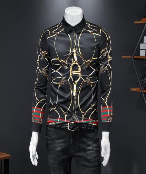 

new slim longsleeved shirt casual fashion plus size printing mens allmatch shirt53977433380123, White;black