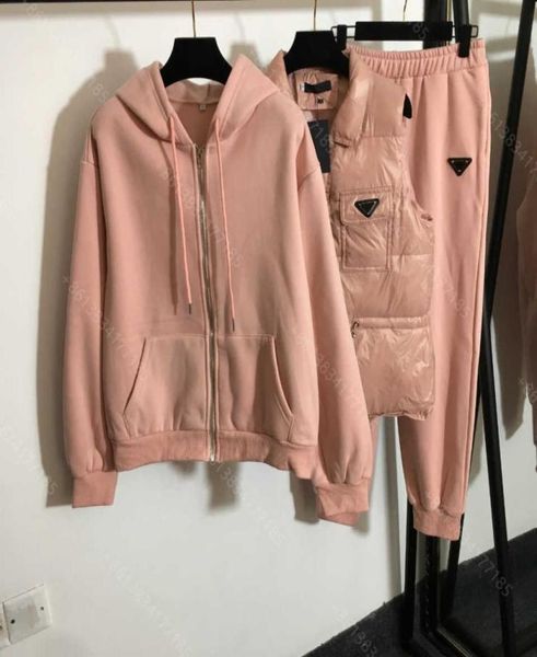 

winter down parkas latest design women 3 piece suit feather vest pink wool knit hoodie sweater casual pants brand down jacket vest2833740, Black