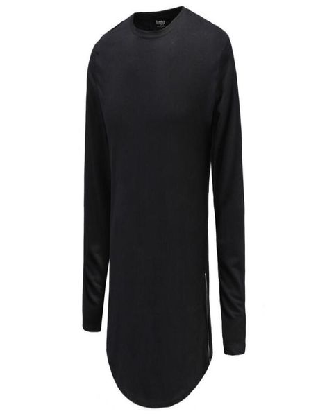 

fahionnew trends men t shirts super longline long sleeve tshirt hip hop arc hem with curve hem side zip tee3442190, White;black