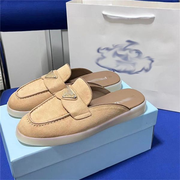 

2023 spring and autumn new ladies slippers wearing british style lazy one step single shoes solid color flat bottom versatile fashion ins wo, Black