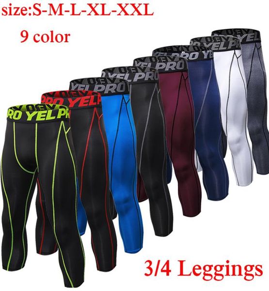 

quick dry gym 34 leggings compression sports tights sweat pants for men jogging trousers running sporswear fitness4509341, Black;blue