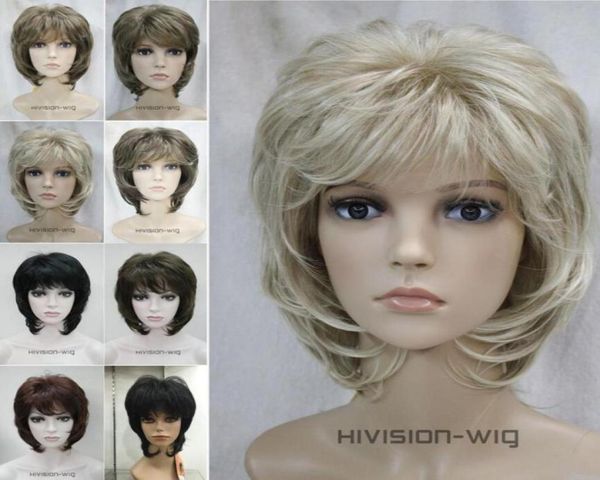 

charming beautiful new sell 8 colors short curly women ladies hair daily wig natural hivision62314685454162, Black