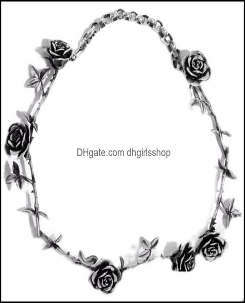 

erd style rose necklace bracelet retro ins niche design men and women clavicle chain simple light luxury fashion jewelry drop deli7195018, Silver