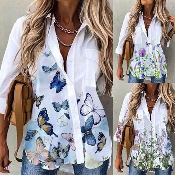 

trendy items womens clothes shirt digital print long sleeve top, White