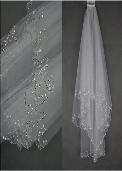 

whiteivory wedding bridal veil two layer handmade sequins beaded edge bridal accessories hair veil with comb82631688350997, Black