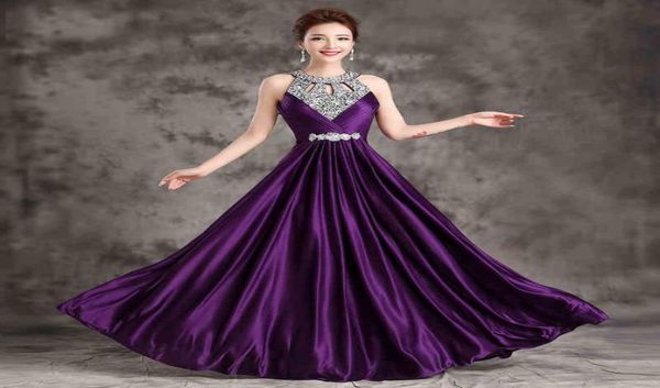 

2017 vestidos de festa fashion purple halter beaded bandage backless silk satin long prom dresses evening party gowns cus18459352476058, Black