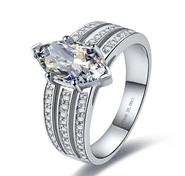 

oem solid silver 3ct marquise ring jewelry wedding women 3line band paved white gold color synthetic diamonds engagement ring1396531, Slivery;golden