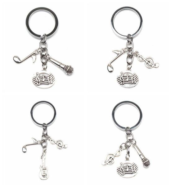 

ancient silver music teacher key ring music microphone notes handmade guitar designer pianist keychain gift jewelry do your favori9790418, Slivery;golden