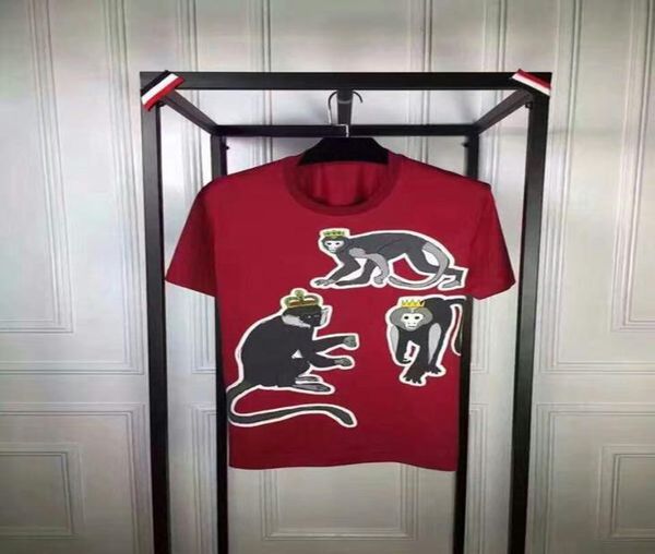 

men clothing famous brand summer short sleeve oneck red casual slim t shirt mens tee with monkey print teeshirt6672485, White;black