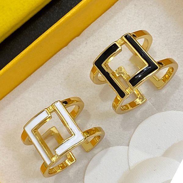 

ladies 18k golden plated ring brand letter splicing simple metal letters hollowed out vintage copper ring personalized party rivals, Silver