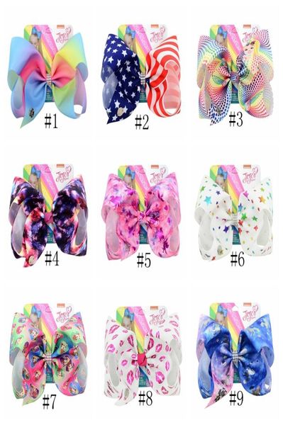 

8 inch jojo bowknot hairpin kids rainbow unicorn barrette with diamond cartoon hair bows barrette baby hair clips gga26813390258, Slivery;white