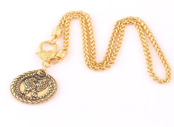 

new design antique silver gold nordic viking dragon with raven pendant animal amulet wicca viking wheat chain neckalce4967144