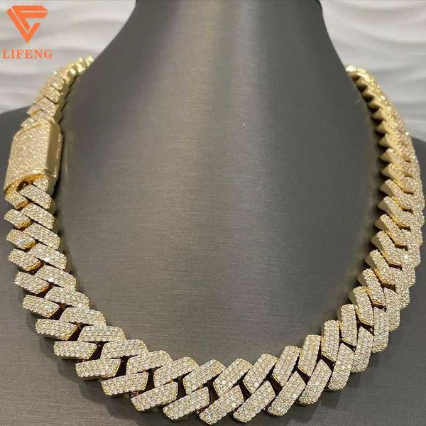 

popular 18mm gold plated cuban chain necklace d vvs moissanite diamond high-end luxury diamond cuban necklaces, Silver