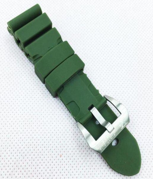 

26mm 120mm75mm good quality fashion green rubber strap band screw silver tang buckle for pam lunminor radiomir23470959165292, Black;brown