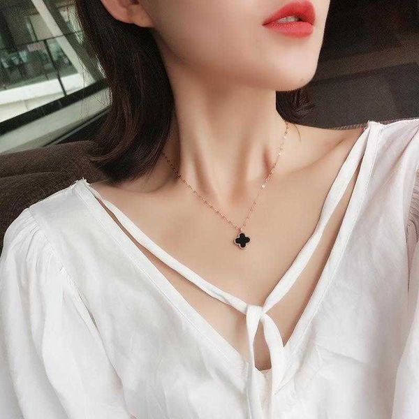 

van clover necklace designer four-leaf clover titanium steel necklace ladies rose gold net red temperament ins simple collarbone chain, Silver