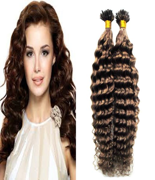 

6 medium brown keratin hair extension 100gstrands extensions keratine u tip hair extensions deep curly human hair extensions2871733, Black