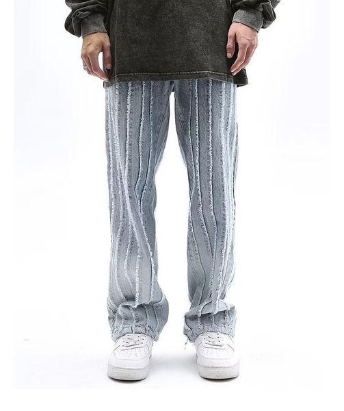 

mens jeans cool design burrs striped retro washed baggy pants for men clothing straight hip hop loose denim trousers ropa hombre 230809, Blue