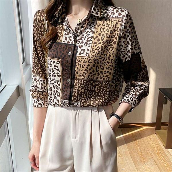 

autumn leopard print stitching shirts western style long sleeved shirt female design niche temperament retro hair, White