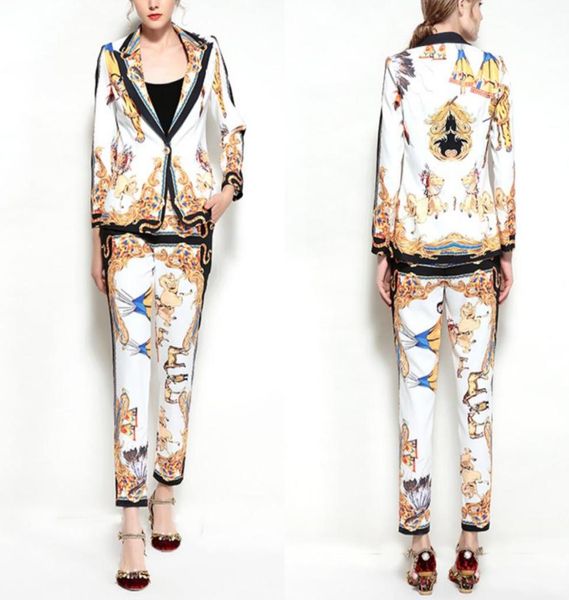 

europe and the united states the latest highquality two piece pants printed slim jacket trousers twopiece suit80010939085486, White