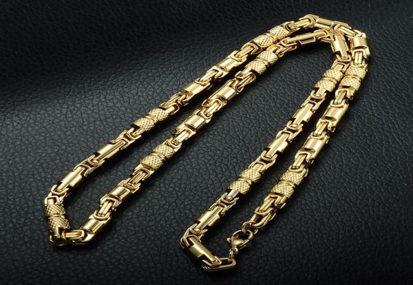 

two tone gold color necklace titanium stainless steel 55cm 6mm heavy link byzantine chains necklaces for men jewelry7200039, Silver