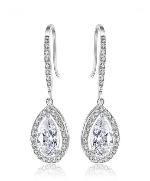 

slbridal vintage waterdrop cz wedding earrings drop teardrop cubic zircon bridal earring bridesmaids earring15372568, Silver