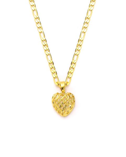 

reseau spacing heart pendant 14k solid yellow gold gf italian figaro link chain necklace 24quot 3 mm womens4121751, Silver