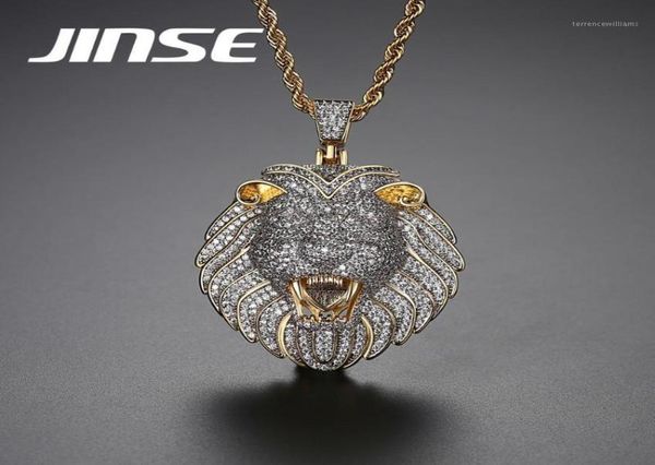 

jinse mens full iced cubic zirconia lion tag necklaces pendants hip hop cuban chain hip hop necklace gold jewelry for male11288595, Silver