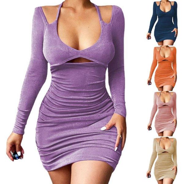 

fashion autumn and winter slimming straps long sleeve dress for women, Black;gray