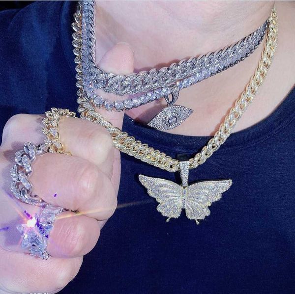 

iced out gems hip hop jewelry silver diamond gold cuban link chain men necklace classic luxury women pink cuban chain necklace