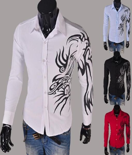 

2015 spring men cultivating autumn men039s longsleeved shirt dragon shirt printing korean fashion white shirt13314821137251, White;black