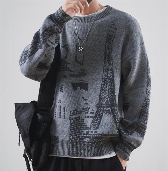 

print sweater men knitted casual sweater harajuku oversize fashion loose korean autumn winter pullovers men clothing 5xl266h2002453, White;black