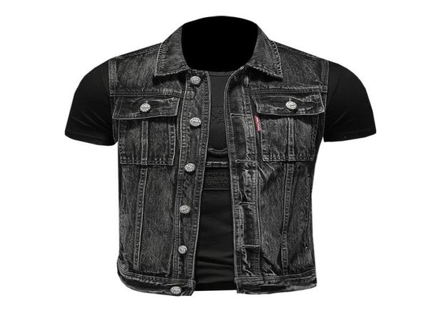 

men039s vests s5xl denim vest men sleeveless jacket casual jeans coat ripped slim fit male waistcoat turndown collar streetwe1504930, Black;white