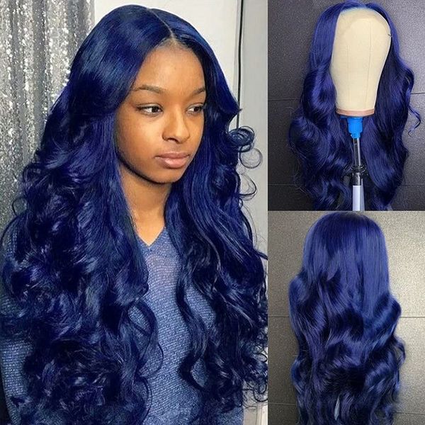 

Body Wave Dark Blue Front Human 13X6 Transparent Lace Wig Brazilian Hair Pre Plucked Wigs For Black Women