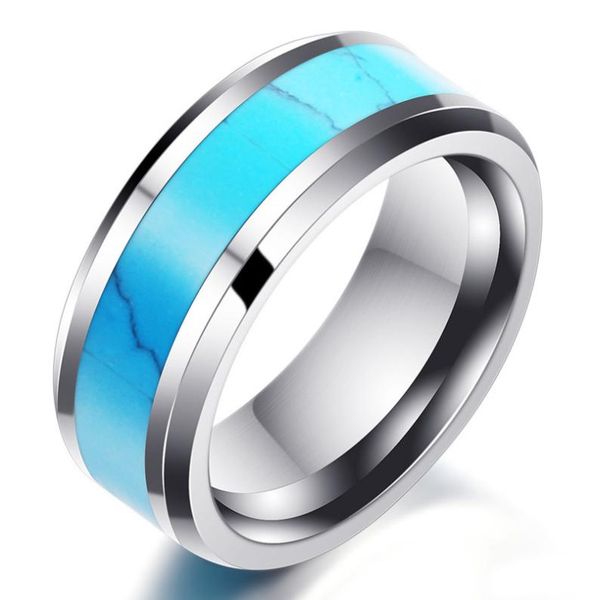 

men039s stainless steel rings blue turquoise chunky dome ring band for men statement wedding minimalist simple style jewelry3746575, Golden;silver