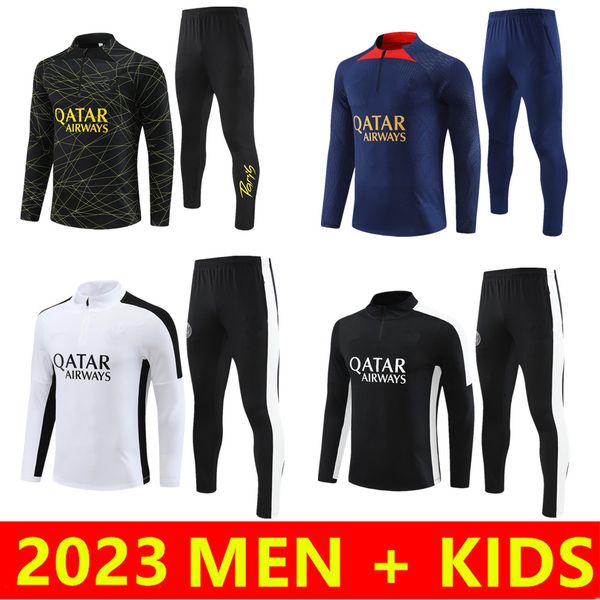 

football jacket tracksuit 2023 2024 long sleeved soccer training suit sweatshirt 23/24 maillot de foot psgs jogging chandal futbol men kids, Black