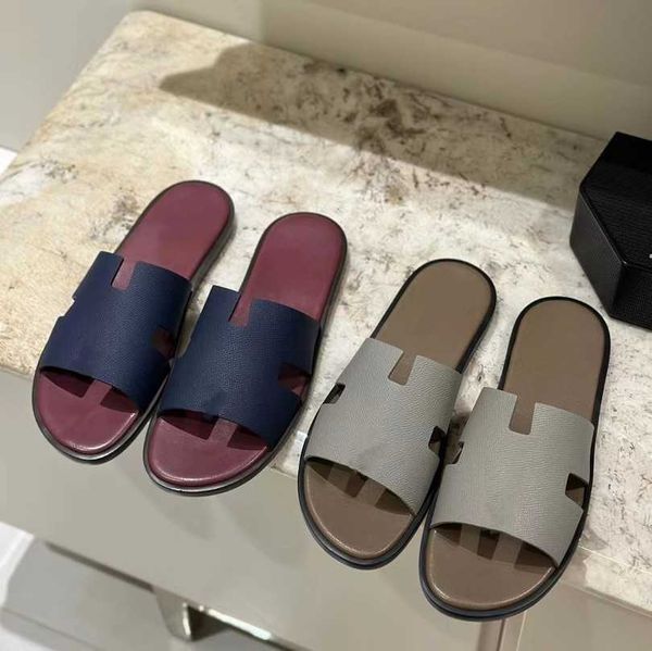 

designer orange fashion h slippers men's summer flat luxury outside leather sandals lychee mules beach tourism slides logo sandals ladi, Black