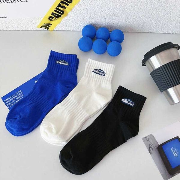 

spring and summer snow mountain embroidery sports street boat socks couple men's and women's short socks fashion socks ins college, Black;white
