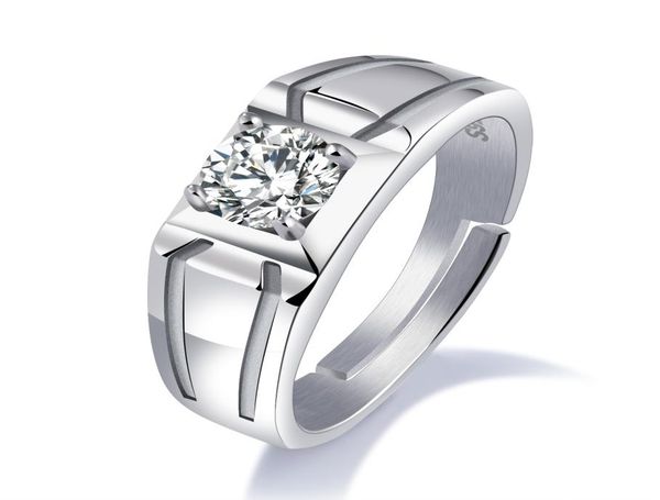 

generous men jewelry rectangle pattern cubic zirconia wide band ring s925 stamp sterling silver band for wedding engagement adjust6653929, Golden;silver