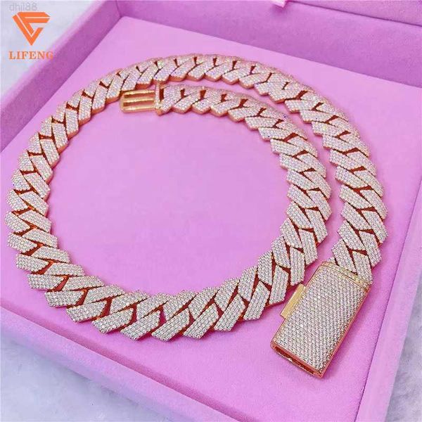 

15mm ice out necklace bling rose gold cuban chain hip hop jewelry men and women rappers, Silver