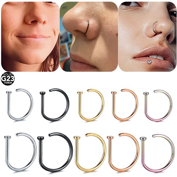 

labret lip piercing jewelry 10pcslot d shape nariz septum rings hoop 20g 18g nostril stud earring cartilage piercings fake nose 230809, Black