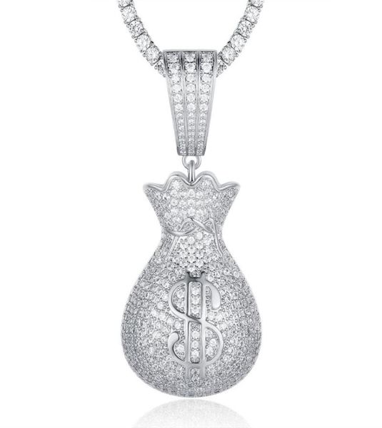 

pendant necklaces 100 micro zircon hip hop dollar wallet necklace for men jewelry tennis chain custom accept iced out3611619, Silver