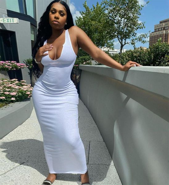 

ribbed v neck skinny tank long dresses women solid bodycon fashion birthday outfits club party maxi dress4344767, Black;gray