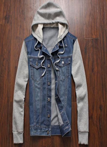 

whole denim jacket men hooded sportswear outdoors casual fashion jeans jackets hoodies cowboy mens jacket and coat plus size 5300312, Black;brown