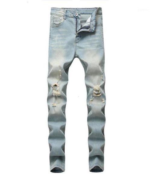 

mens fashion washing jeans casual denim pants distressed slim stretch cowboy biker hip hop street male jeans15264903587259, Blue