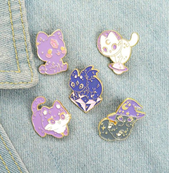 

animal wizard cat alloy collar brooches cartoon cute kiity planet badge jewelry accessories enamel moon clothing hat girls pins wh3257058, Gray