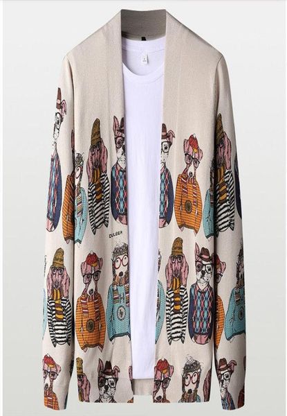 

early autumn knitted cardigan men039s little dog cartoon animal personality retro sweater outerwear fashionable men039s wear9884799, White;black