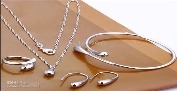

fashion jewelry set 925 sterling silver plated water drop necklace earrings ring bangles for women wedding gifts 9493365, Black