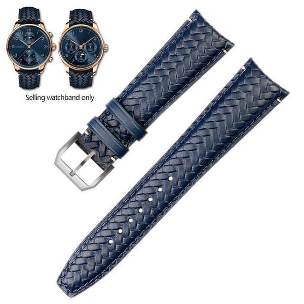 

genuine leather men's watchstrap for iwc portuaiese pilot series blue weave cowleather watchband 22mm, Black;brown